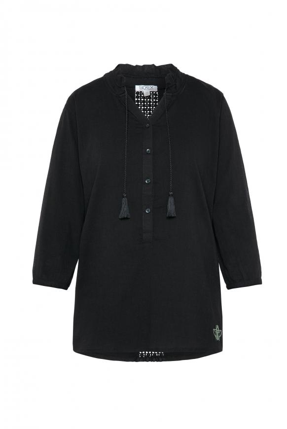 Krepp-Bluse mit Stickerei und Spitzeneinsatz black