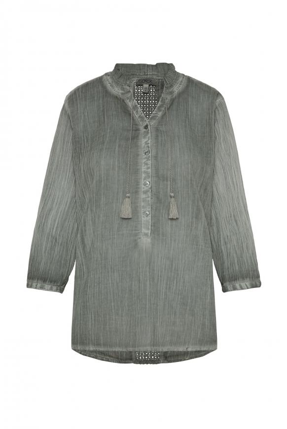 Krepp-Bluse mit Stickerei und Spitzeneinsatz sage green