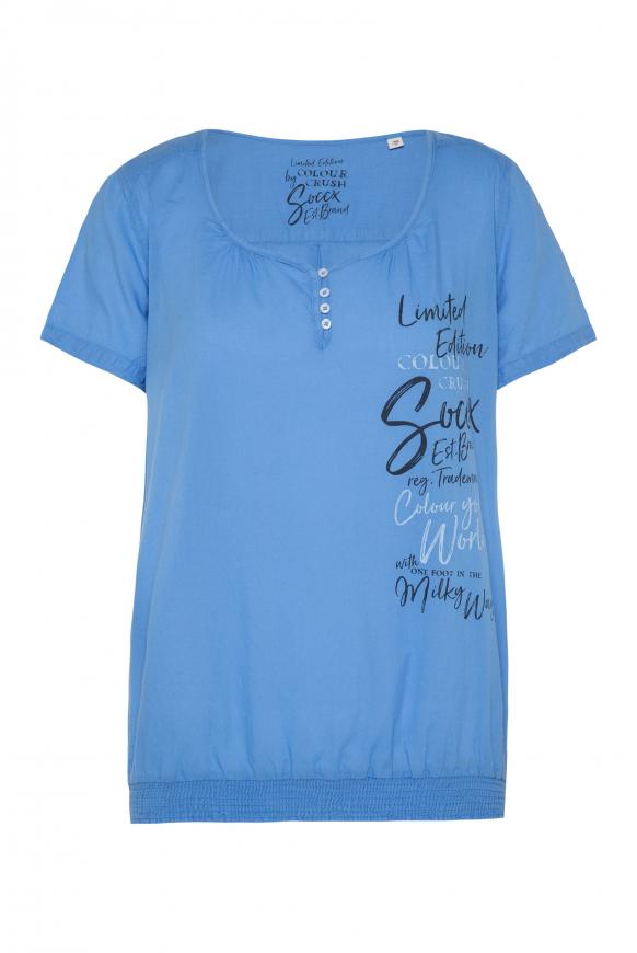 Kurzärmelige Serafino-Bluse mit Print soft blue