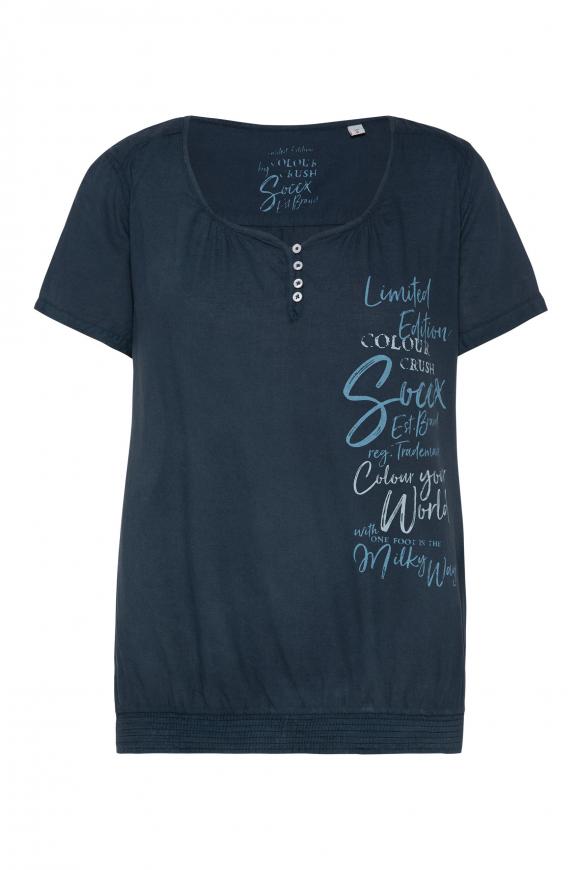 Kurzärmelige Serafino-Bluse mit Print blue navy