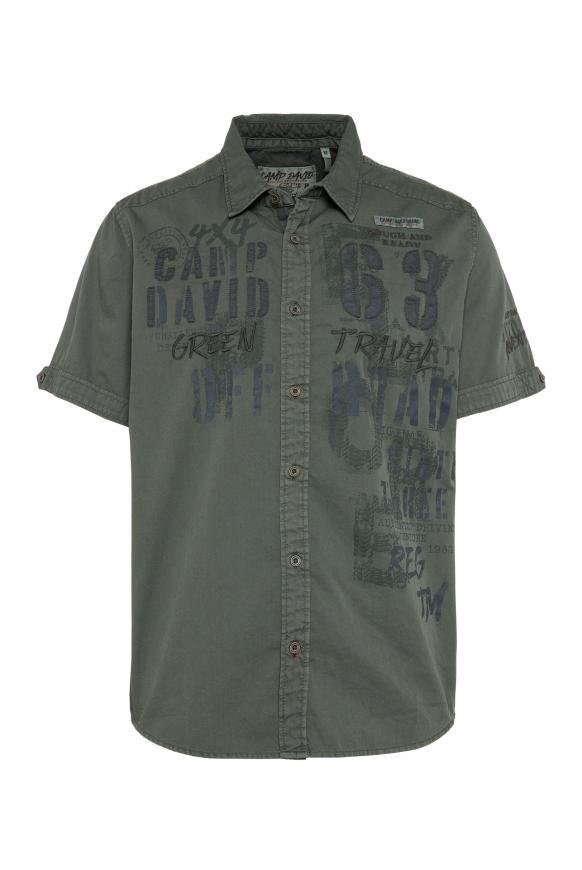 Kurzarmhemd mit Artworks und Used-Optik khaki
