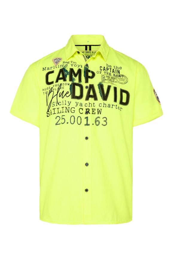 Kurzarmhemd mit Leinen und Logo Artwork neon yellow