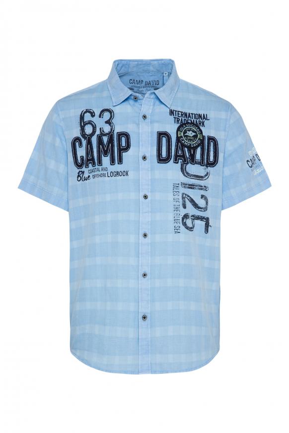 Kurzarmhemd mit toniger Karowebstruktur summer blue