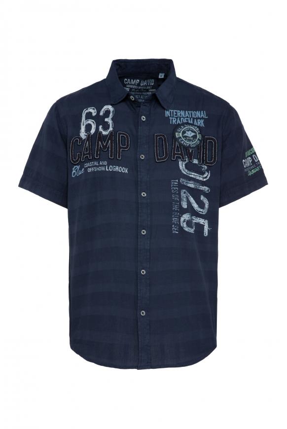Kurzarmhemd mit toniger Karowebstruktur blue navy