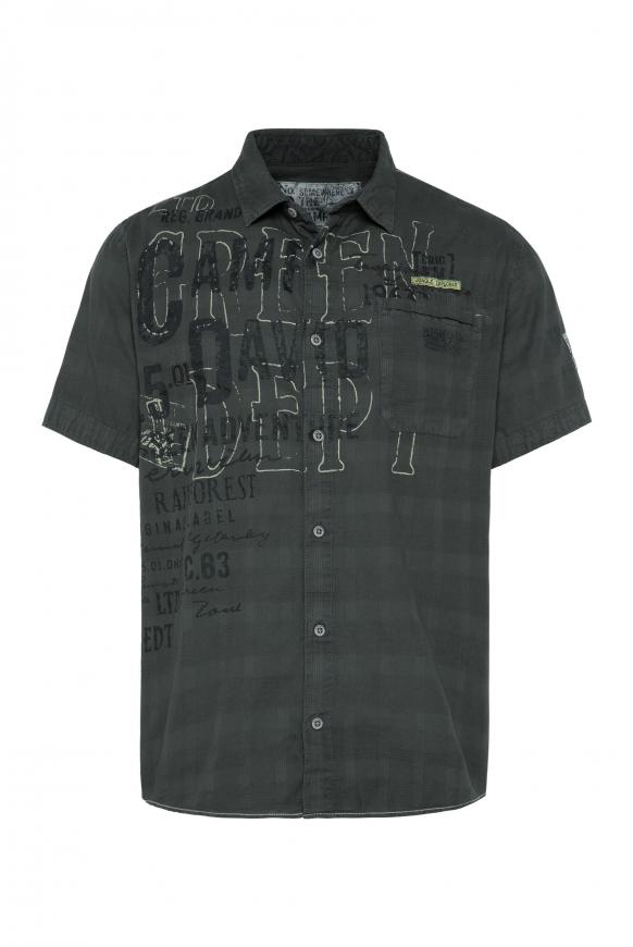 Kurzarmhemd mit Used Print und Tasche green shadow