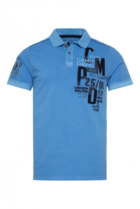Kurzarmpolo aus Pikee mit Artworks pacific blue