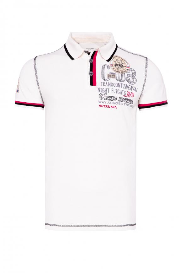 Kurzarmpolo mit Artworks und Kontrastnähten ivory