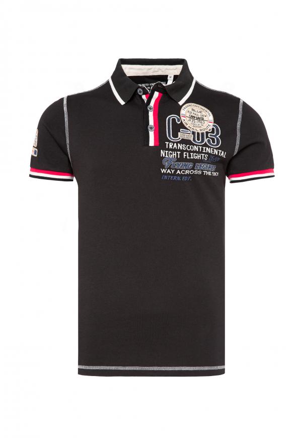 Kurzarmpolo mit Artworks und Kontrastnähten black