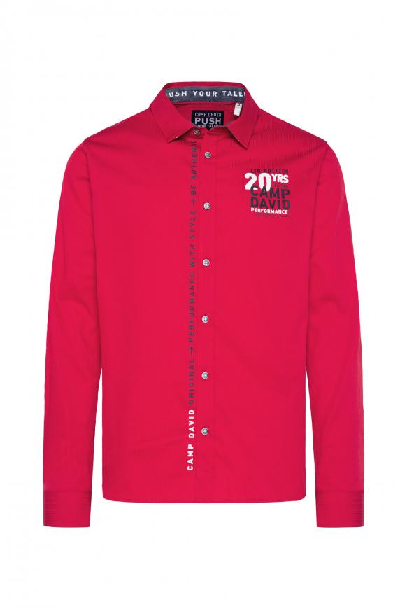 Langarmhemd mit Webstreifen und Artworks royal red