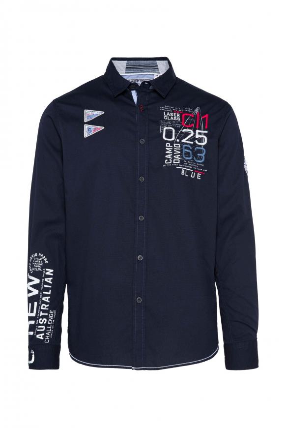 Langarmhemd mit Webstruktur und Artworks blue navy