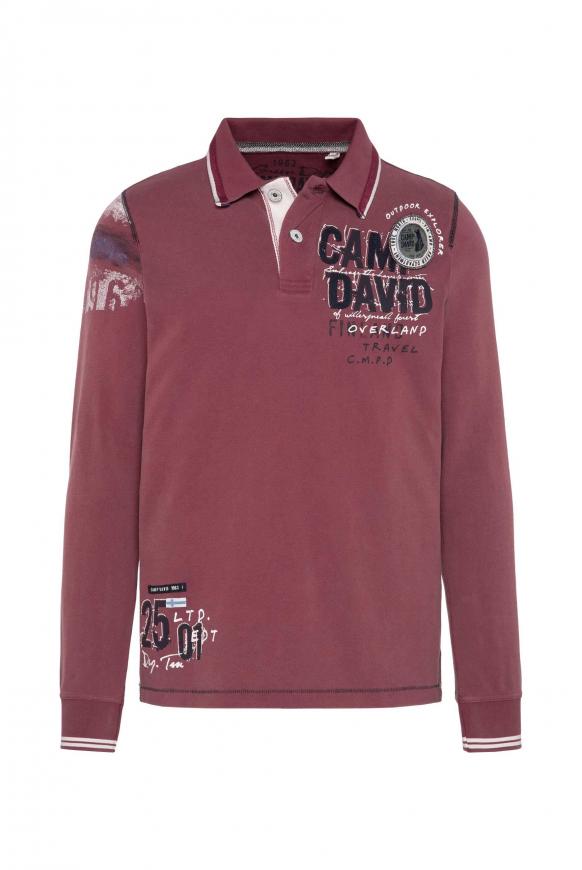 Langarmpolo aus Pikee mit Label-Applikationen dark red