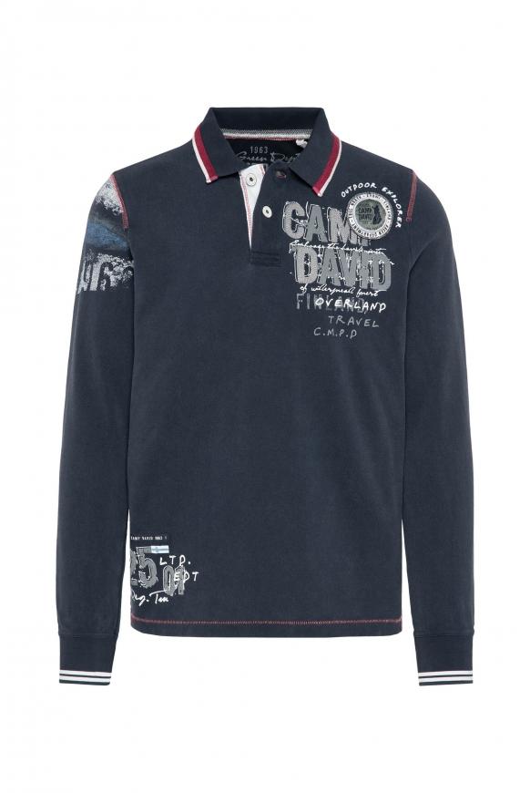 Langarmpolo aus Pikee mit Label-Applikationen blue navy