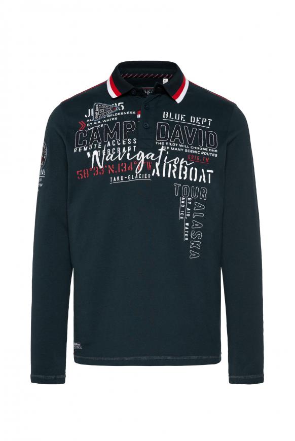 Langarmpolo mit Logo-Applikationen frozen navy