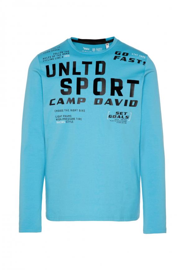 Langarmshirt mit Flock- und Folienprint power blue