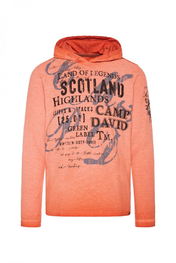 Langarmshirt mit Kapuze und Artworks burnt orange