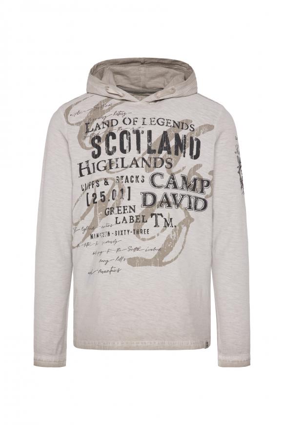 Langarmshirt mit Kapuze und Artworks fossil brown