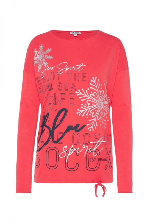 Langarmshirt mit Used-Kanten und Artwork red glow