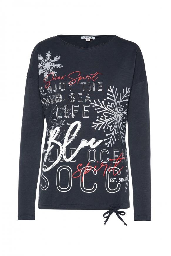 Langarmshirt mit Used-Kanten und Artwork polar night