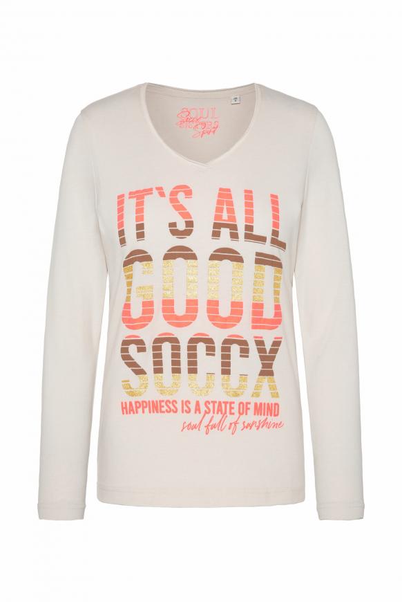 Langarmshirt mit Used-Kanten und Puff Print oatmilk