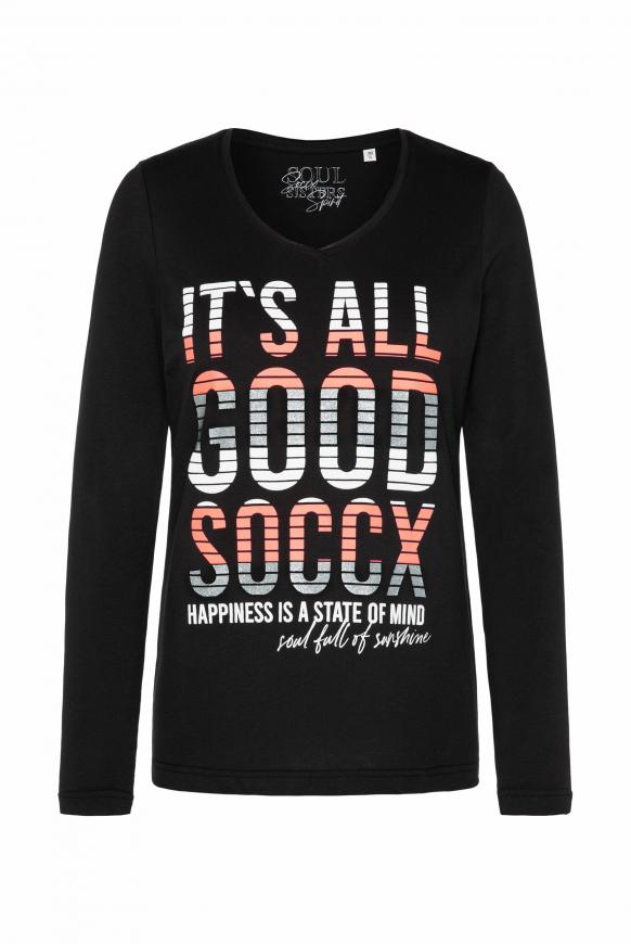 Langarmshirt mit Used-Kanten und Puff Print black