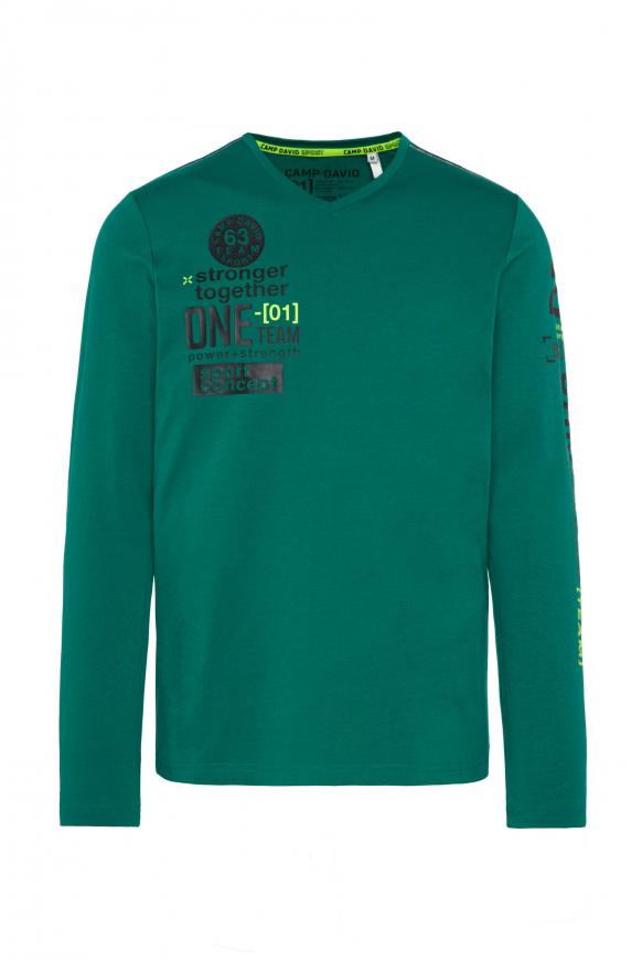 Langarmshirt mit V-Neck und Folienprints action green
