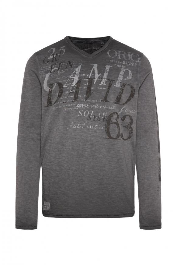 Langarmshirt mit V-Neck und Logo Prints mud