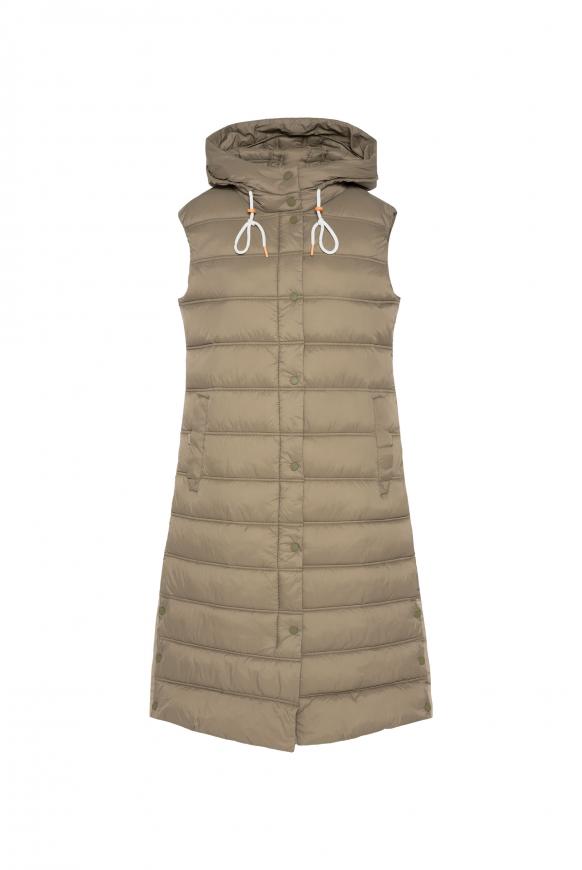 Lange Steppweste mit Kapuze und Rücken-Tape soft olive
