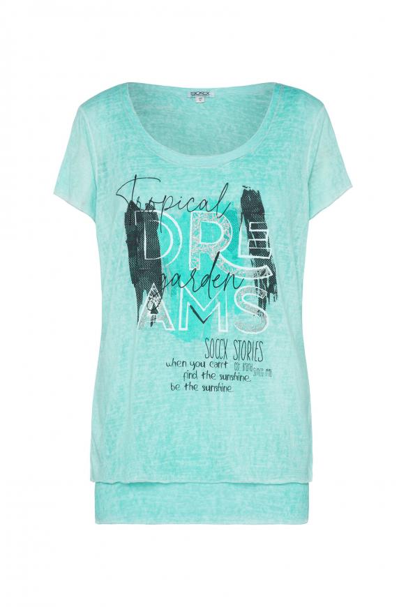 Layering-Shirt mit Glitter Print exotic aqua