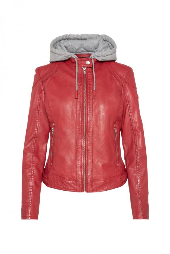 Lederjacke im Biker-Stil mit Kapuzeneinsatz