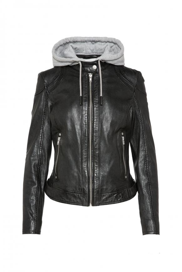 Lederjacke im Biker-Stil mit Kapuzeneinsatz black