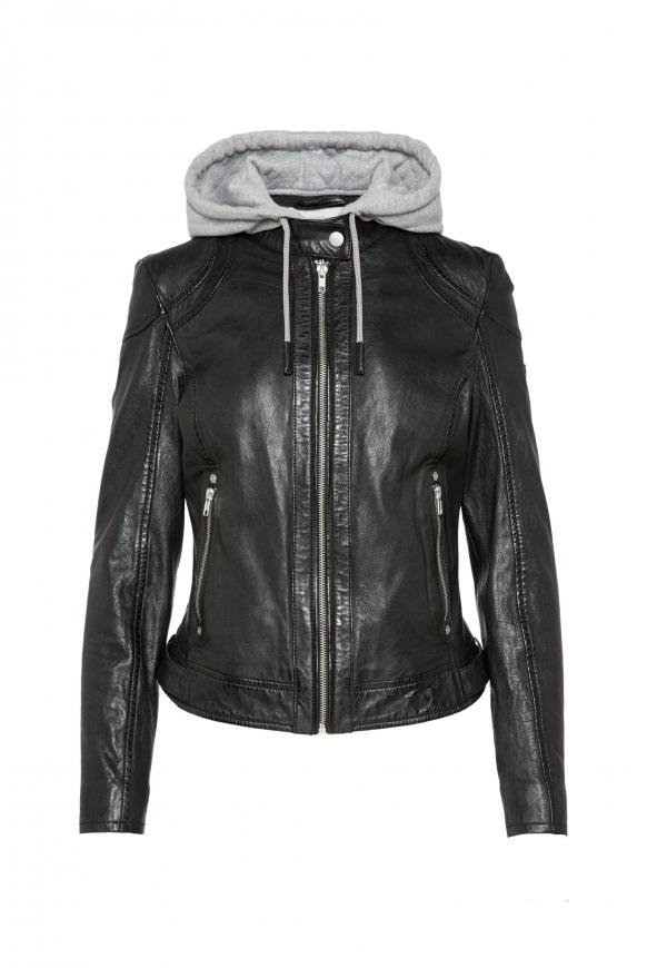 Lederjacke im Biker-Stil mit Kapuzeneinsatz