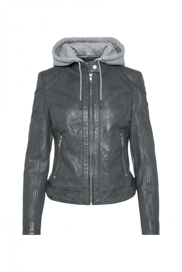 Lederjacke im Biker-Stil mit Kapuzeneinsatz