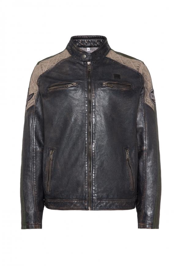 Lederjacke im Racing-Stil mit Patches navy
