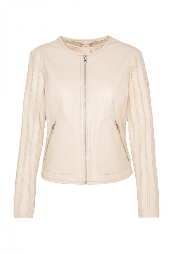 Lederjacke mit Mesh-Streifen cream