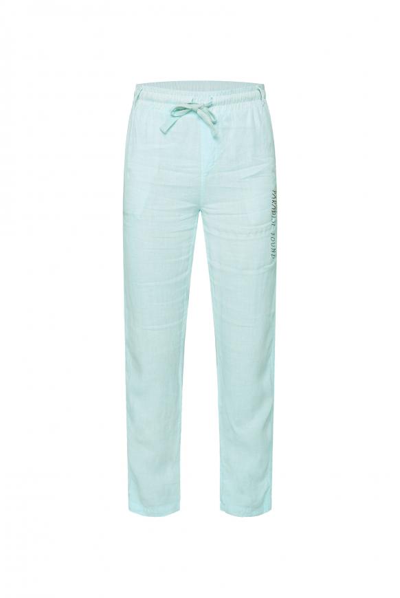 Leinenhose mit Seitentape und Label Print exotic aqua