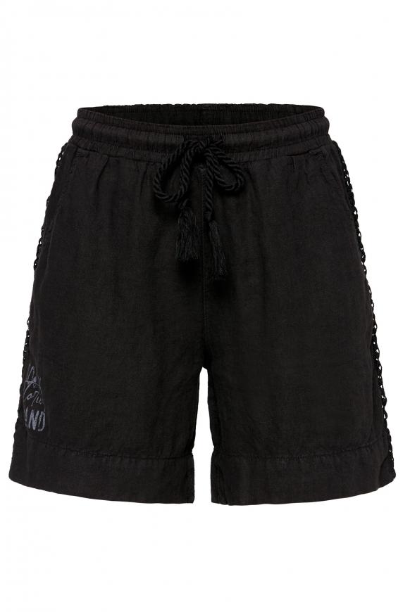 Leinenshorts mit Spitzenborte black