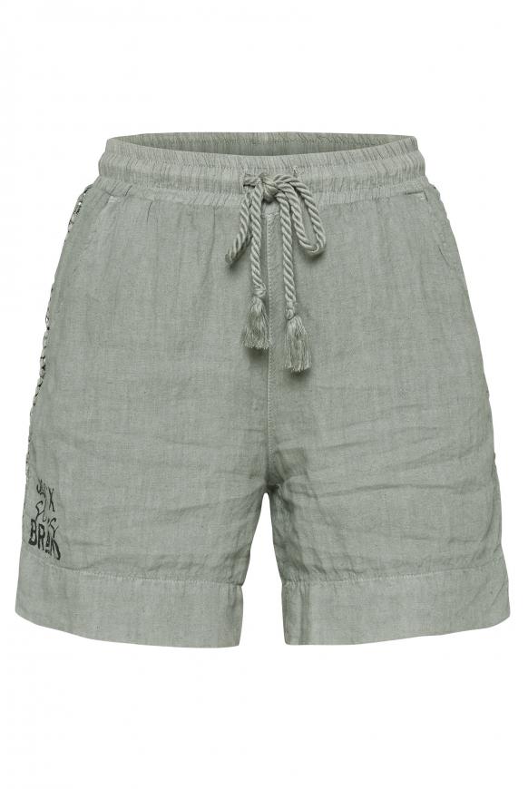 Leinenshorts mit Spitzenborte sage green
