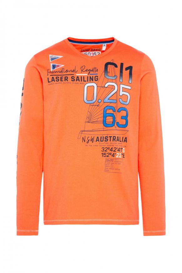 Longsleeve mit V-Neck und Logo Artworks blaze orange