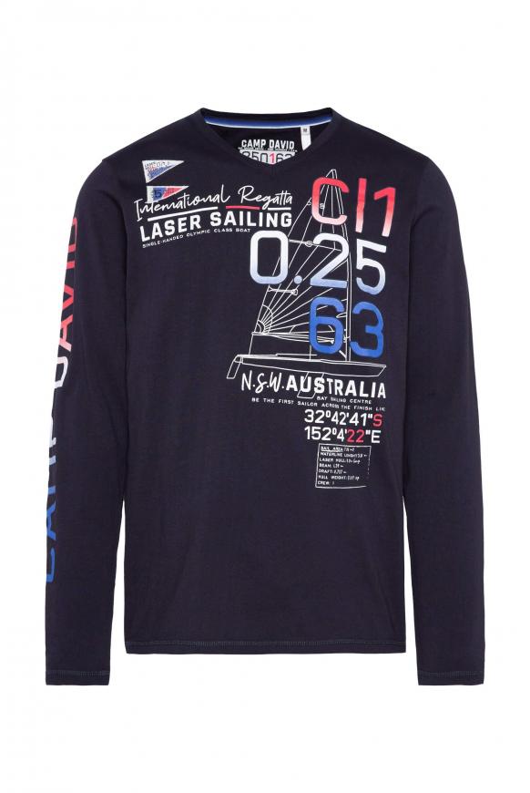 Longsleeve mit V-Neck und Logo Artworks blue navy