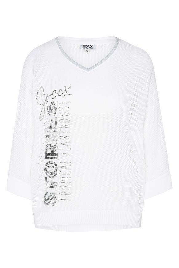 Mesh-Pullover mit Wording aus Glitzersteinen opticwhite
