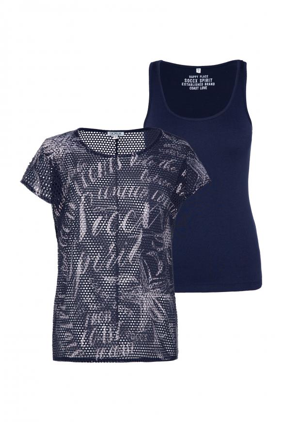 Mesh-T-Shirt mit All Over Print und Top 2-in-1 blue navy