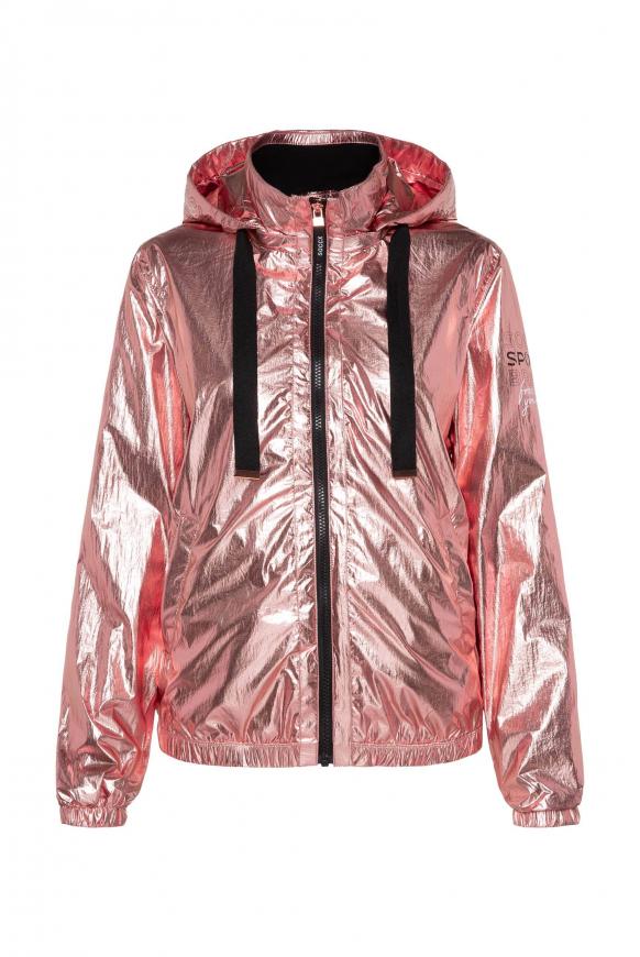 Metallic-Blouson mit Kapuze und Logo Prints steel rose