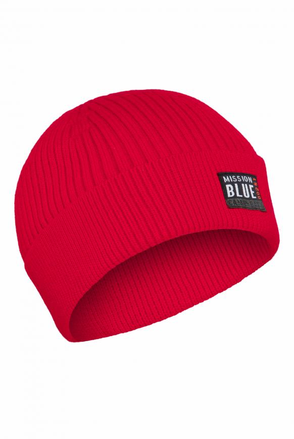 Mütze in Rippstrick mit Label Patch mission red