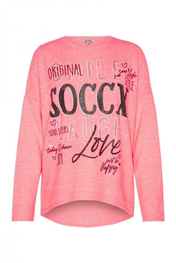 Oversized Flausch-Pullover mit Logo Print neon pink mel.