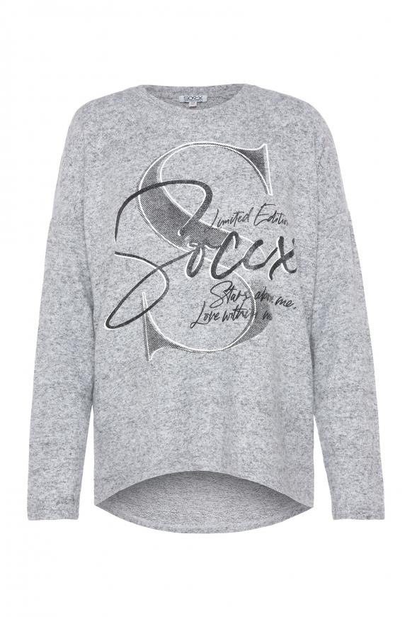 Oversized Flausch-Pullover mit Logo Print grey melange