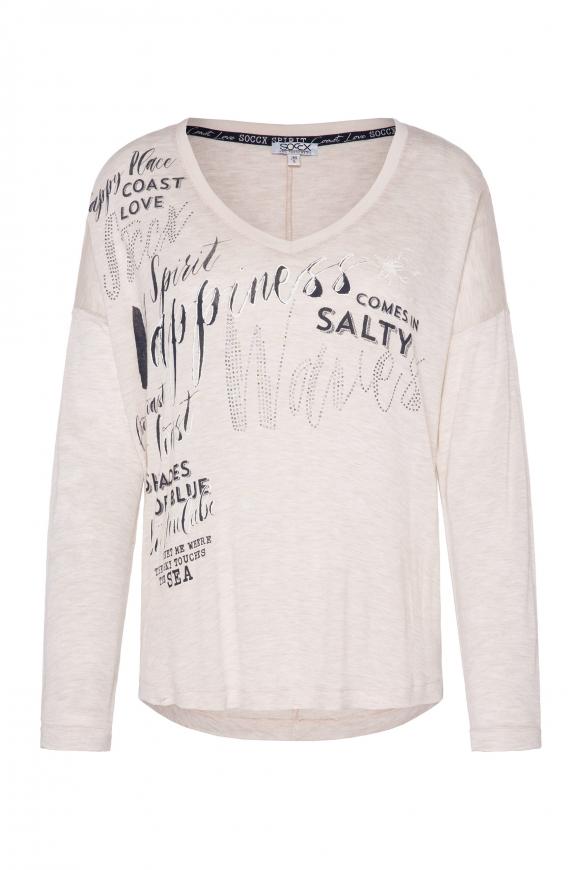 Oversized-Langarmshirt mit Artwork light beige melange