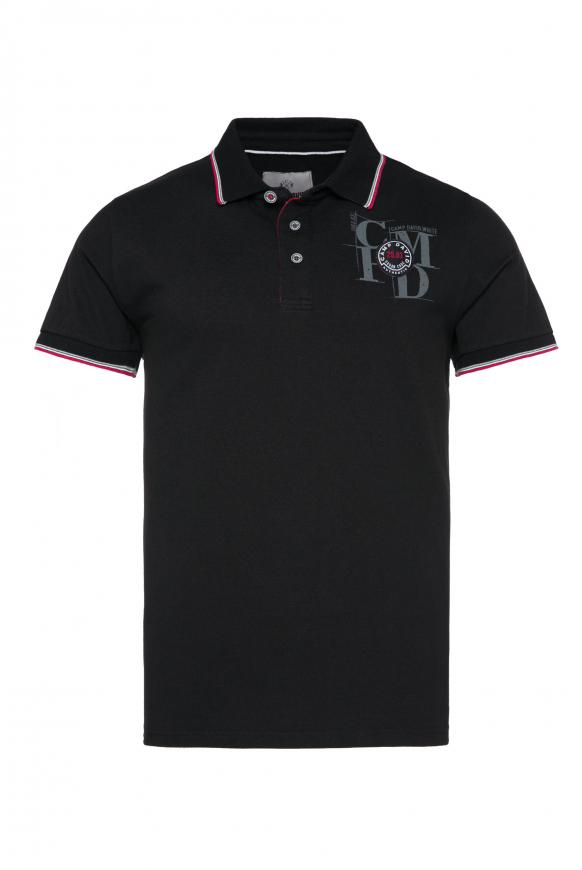 Pikee-Polo mit Artwork und Streifen-Dessin black
