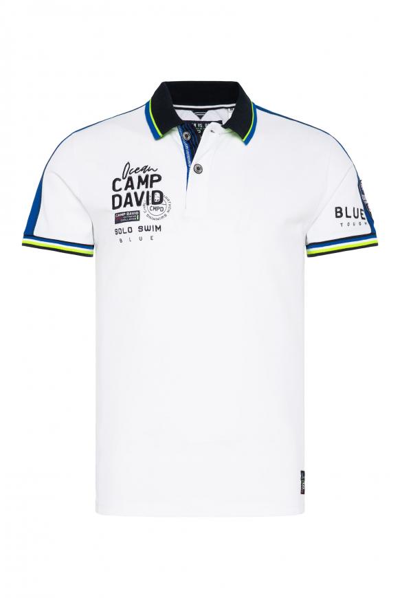 Pikee-Polo mit Farbstreifen und Logo-Stickereien opticwhite