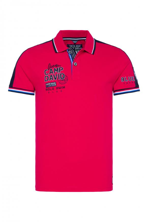 Pikee-Polo mit Farbstreifen und Logo-Stickereien royal red