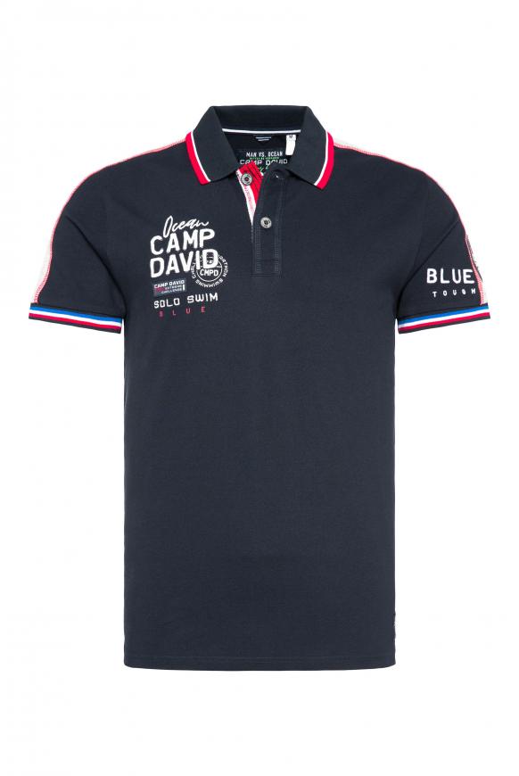 Pikee-Polo mit Farbstreifen und Logo-Stickereien shadow navy